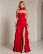 Strapless Scarf-Neck Maxi Dress
