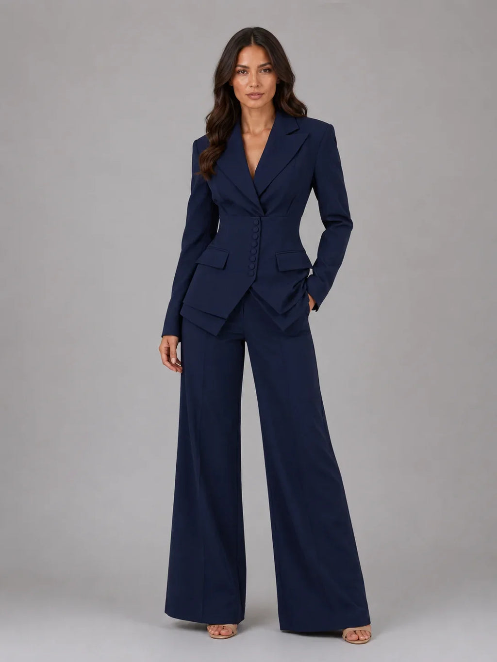 Three-Piece Pant Suit Set with Wide-Leg Trousers