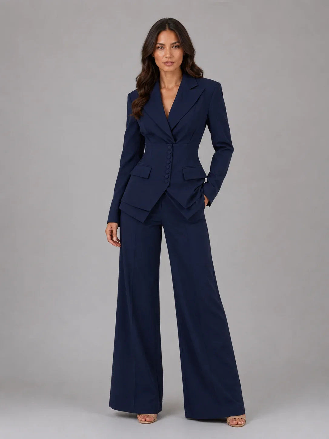 Three-Piece Pant Suit Set with Wide-Leg Trousers