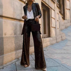 Sequin Blazer and Wide-Leg Pant Set