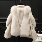 Women's Faux Leather Jacket with Fur Collar