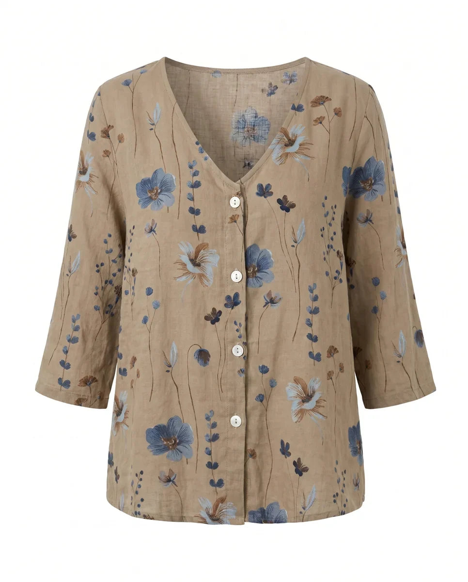 V-Neck Three-Quarter Sleeve Printed Blouse