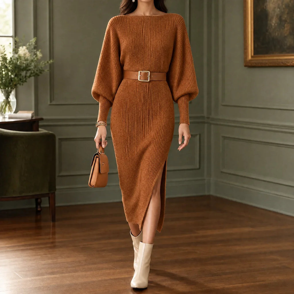 Ribbed Knit Midi Sweater Dress