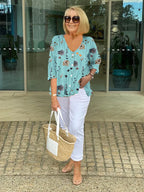V-Neck Three-Quarter Sleeve Printed Blouse