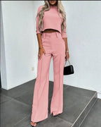 Cropped Top and High-Waist Wide-Leg Pant Set