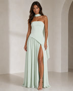 Strapless Scarf-Neck Maxi Dress