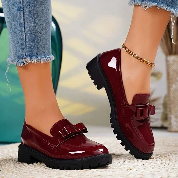 Patent Platform Loafers with Bow