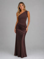 One Shoulder Ruched Bodycon Maxi Dress