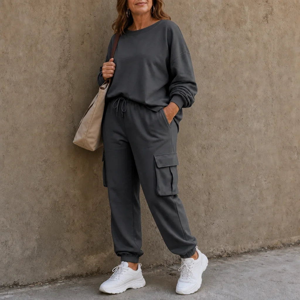 Crew Neck Top and Cargo Pant Set