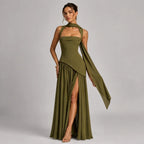 Draped Satin Wedding-Guest Maxi Dress