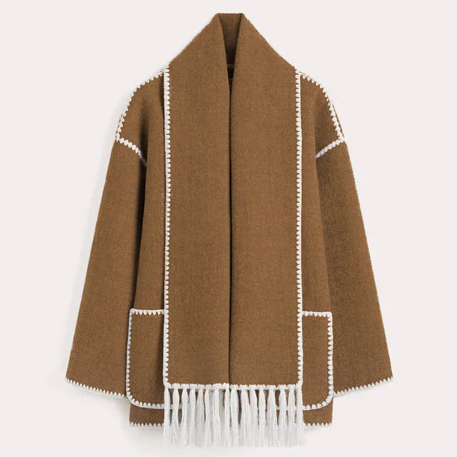 Women's Wrap Coat with Fringe Scarf