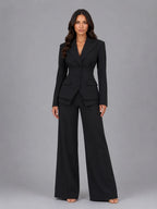 Three-Piece Pant Suit Set with Wide-Leg Trousers