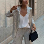 Sequin Blazer and Wide-Leg Pant Set