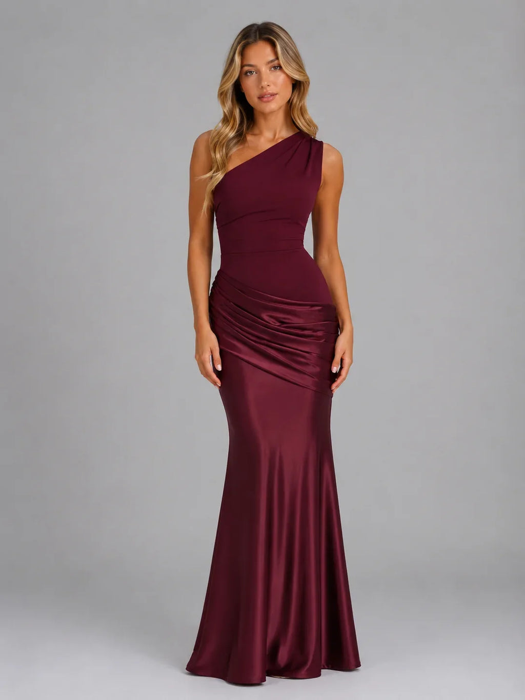 One Shoulder Ruched Bodycon Maxi Dress