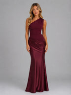 One Shoulder Ruched Bodycon Maxi Dress