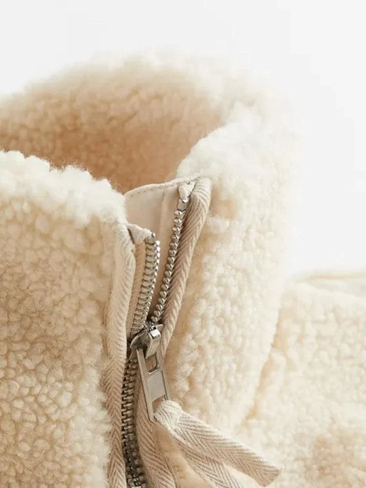 Women's Oversized Teddy Coat with Lapel Collar