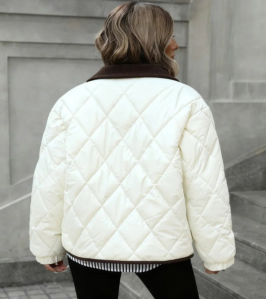 Women's Diamond Quilted Puffer Jacket with Collar