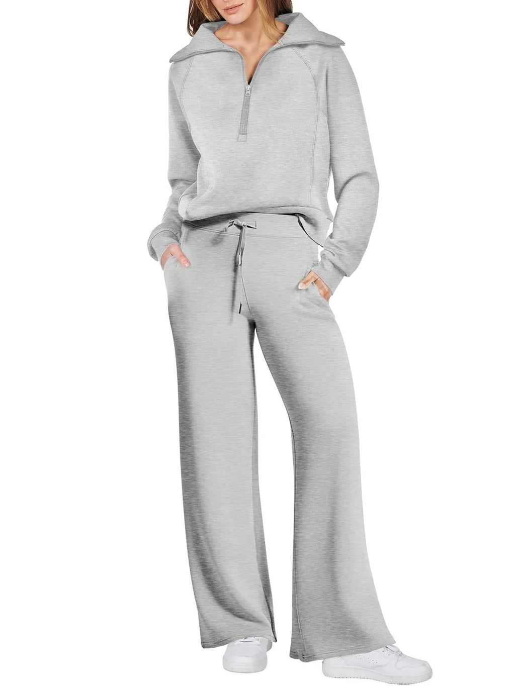 Two-Piece Lounge Set with Half-Zip Hoodie and Wide-Leg Sweatpants