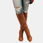 Ruched Block Heel Knee-High Boots
