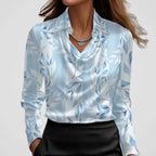 Elegant Cowl-Neck Long-Sleeve Satin Blouse