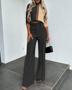 Cropped Top and High-Waist Wide-Leg Pant Set