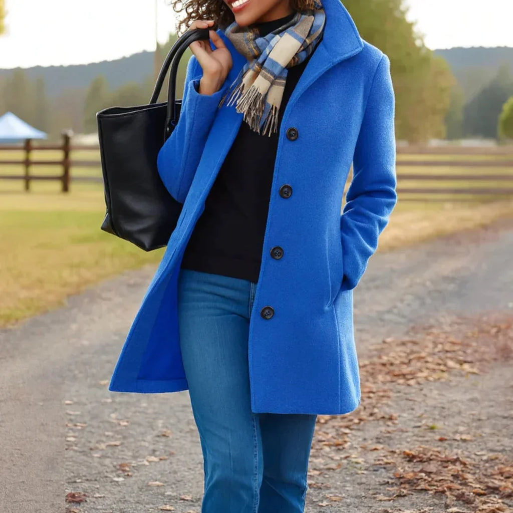 Wool Blend Pea Coat with Button Front