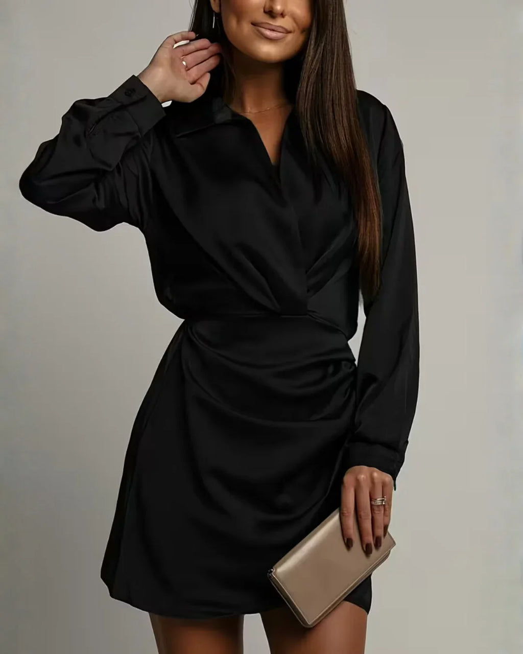 Long Sleeve Wrap Mini Dress