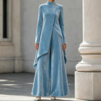Velvet Drape Top and Wide-Leg Pant Set