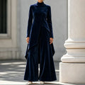 Velvet Drape Top and Wide-Leg Pant Set