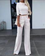 Cropped Top and High-Waist Wide-Leg Pant Set