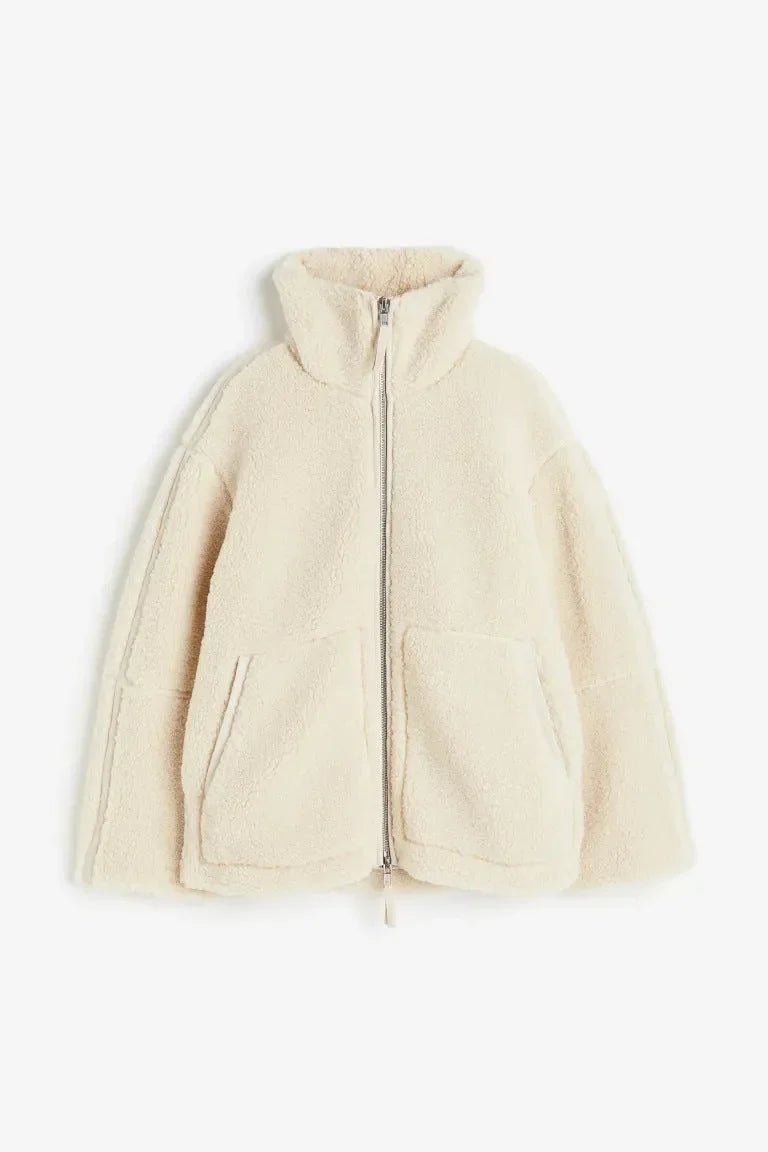 Women's Oversized Teddy Coat with Lapel Collar