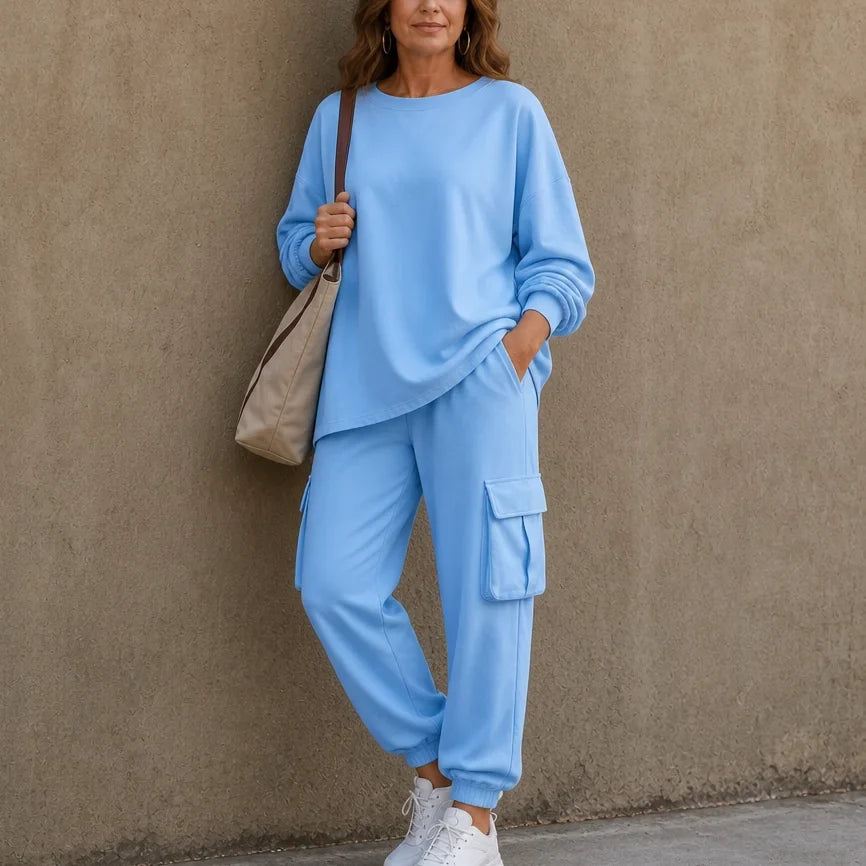 Crew Neck Top and Cargo Pant Set