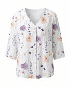 V-Neck Three-Quarter Sleeve Printed Blouse
