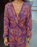Printed Twist Front Long Sleeve Midi Dress