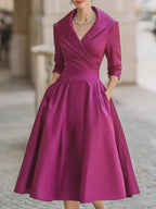 Shawl Collar Midi Wrap Dress