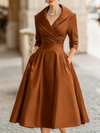 Shawl Collar Midi Wrap Dress