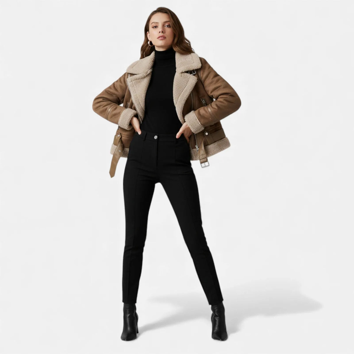 Sienna | Women's Suede Shearling Moto Jacket